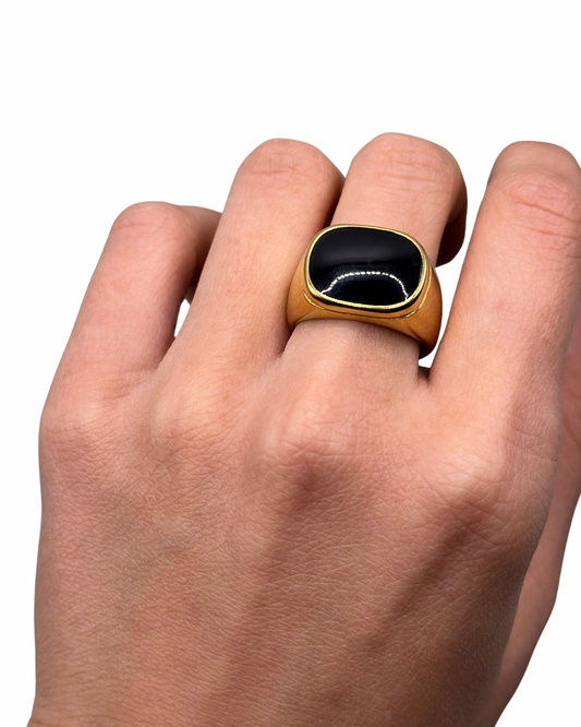 Gold Chunky Signet Ring (Black)