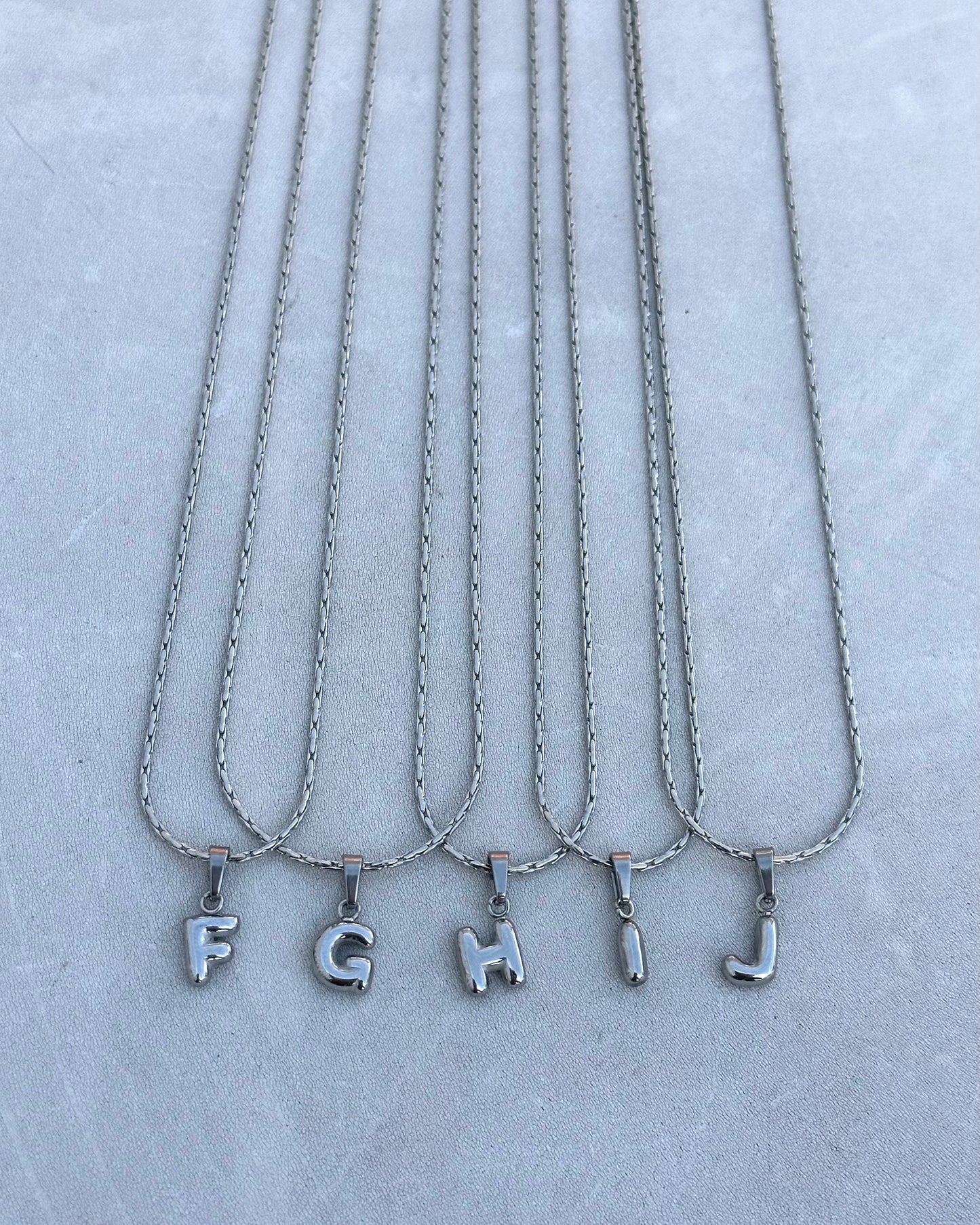 Silver Puffy Initial Necklace