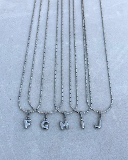 Silver Puffy Initial Necklace