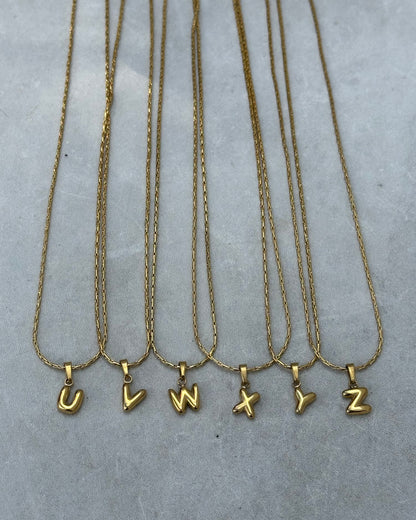 Gold Puffy Initial Necklace