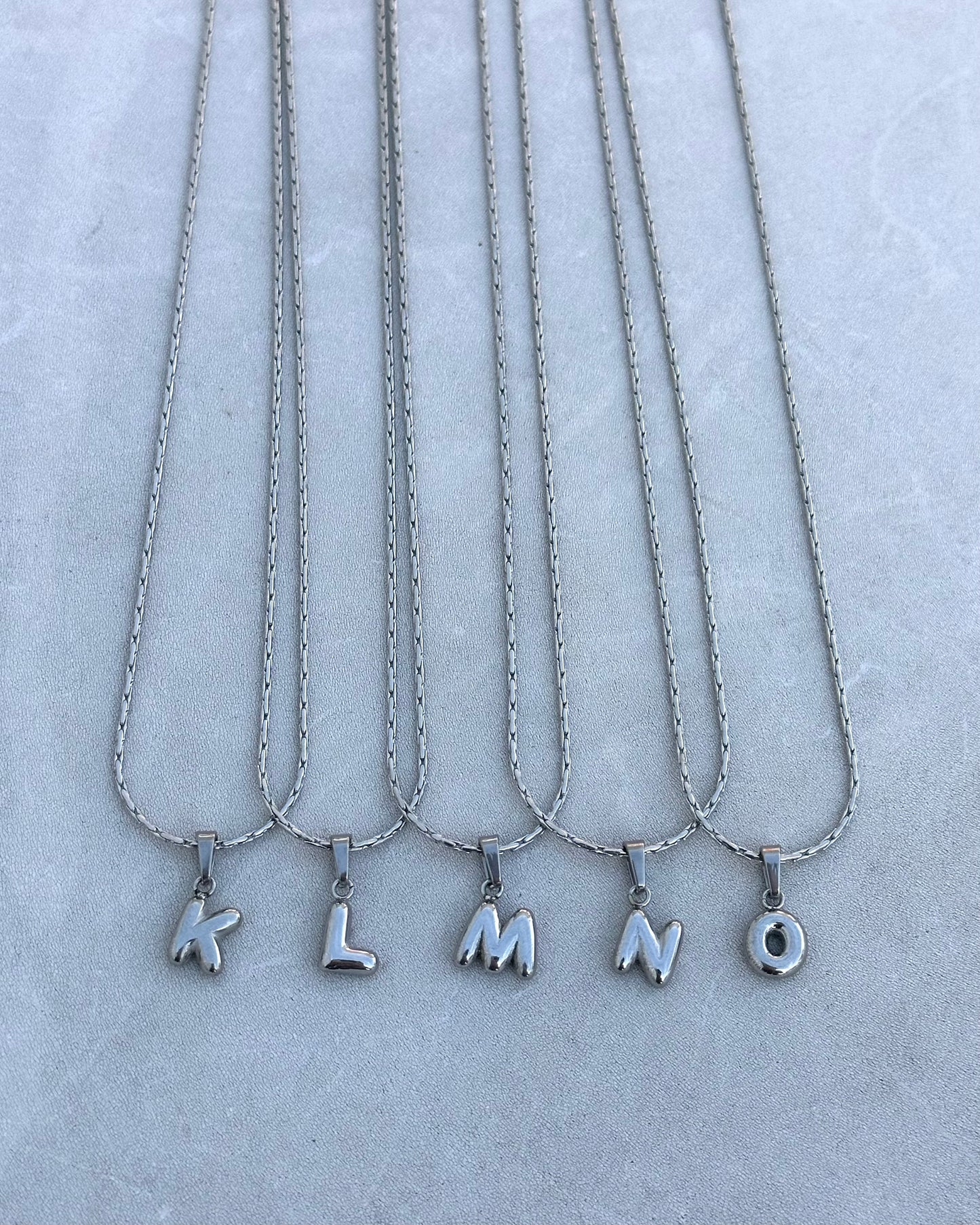 Silver Puffy Initial Necklace