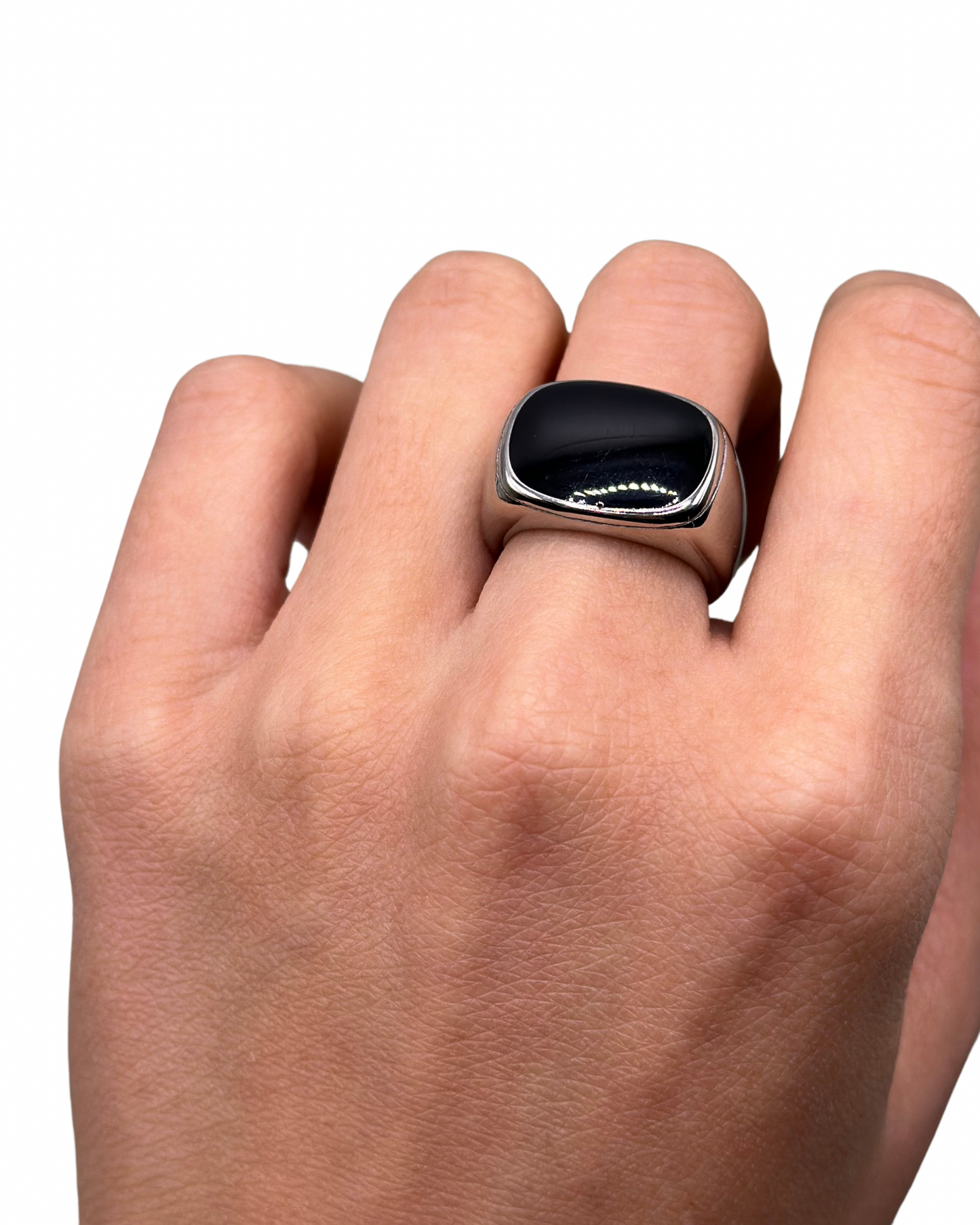 Silver Chunky Signet Ring (Black)