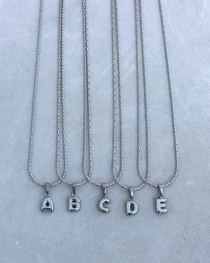 Silver Puffy Initial Necklace