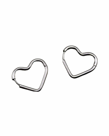 Silver Hollow Heart Earrings