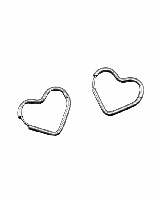 Silver Hollow Heart Earrings