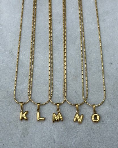 Gold Puffy Initial Necklace