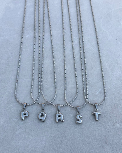 Silver Puffy Initial Necklace