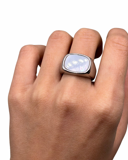 Silver Chunky Signet Ring (White)