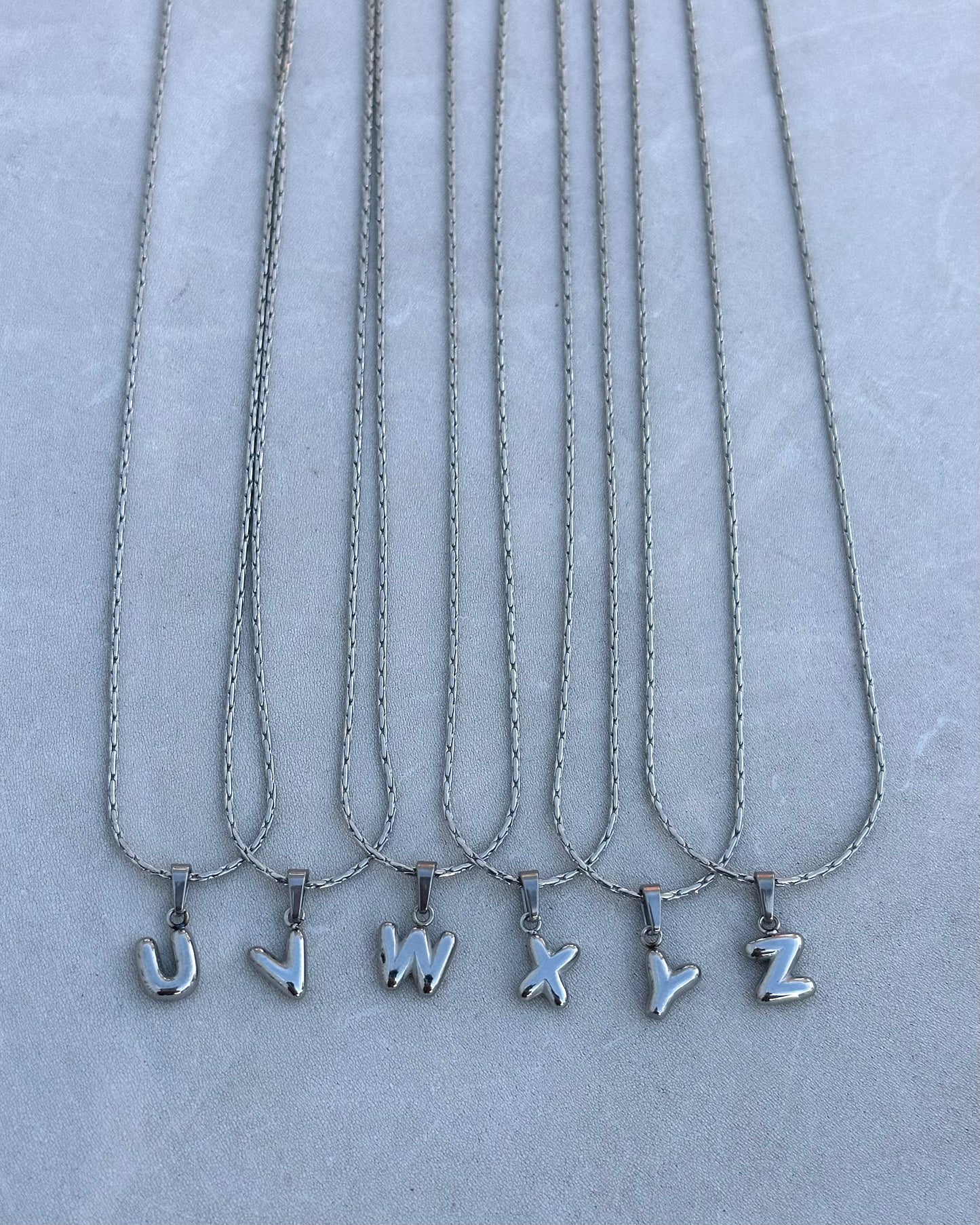 Silver Puffy Initial Necklace