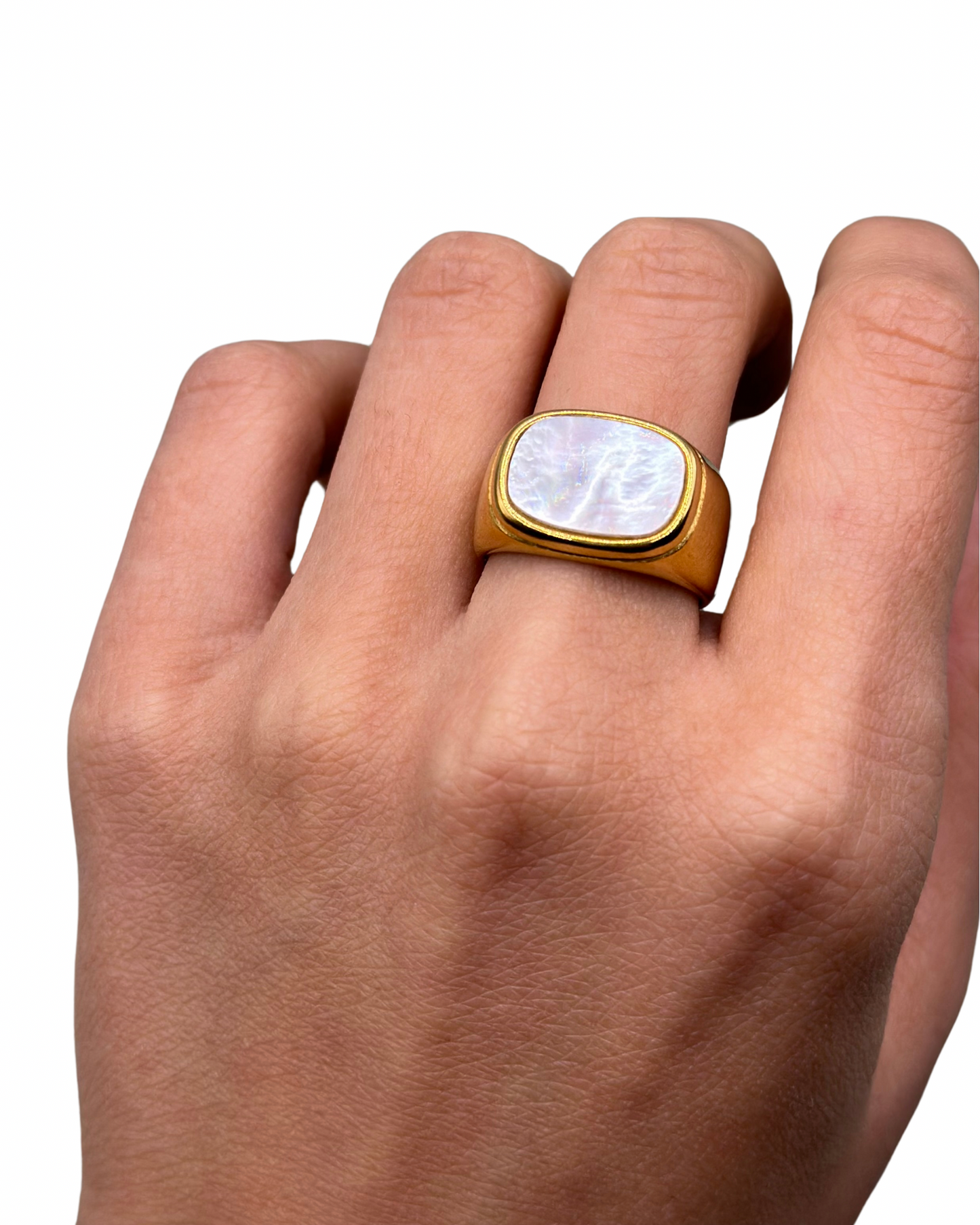 Gold Chunky Signet Ring (White)