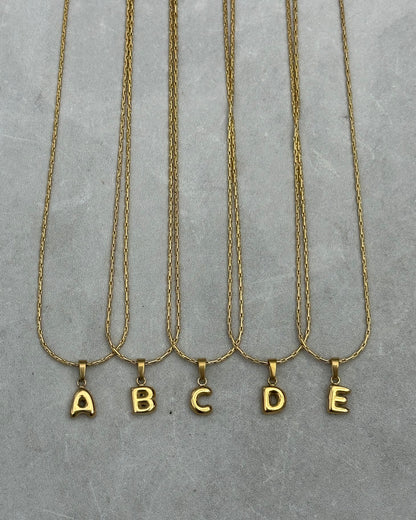 Gold Puffy Initial Necklace