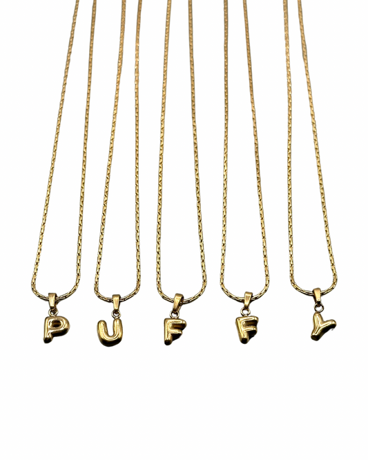 Gold Puffy Initial Necklace