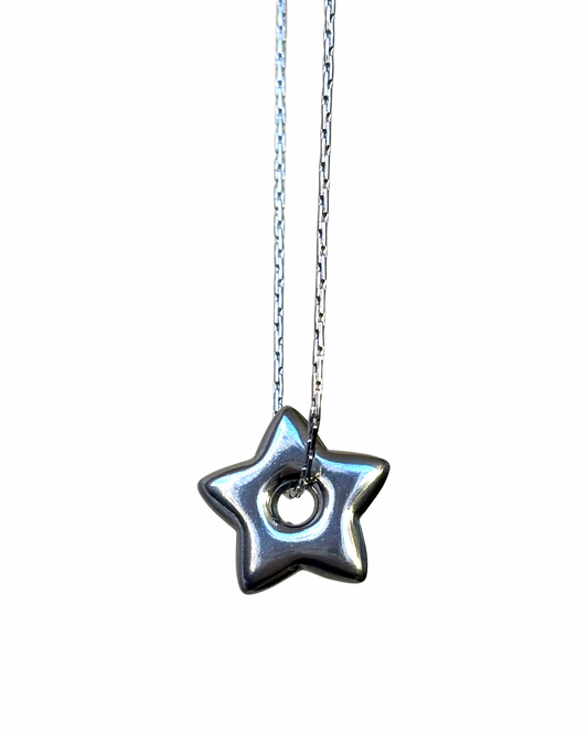 Silver Puffy Star Necklace