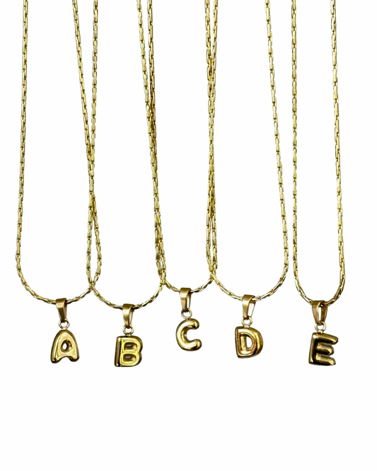 Gold Puffy Initial Necklace