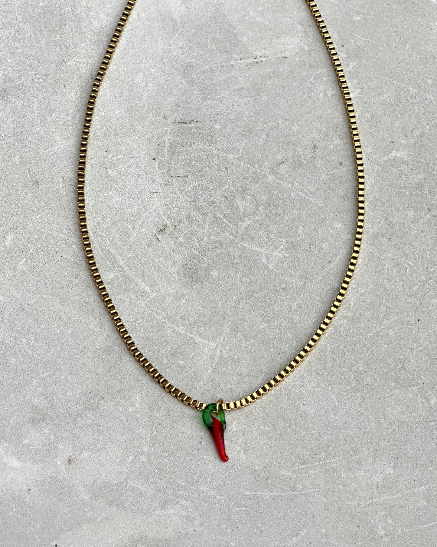 Gold Box Chain Chilli Necklace